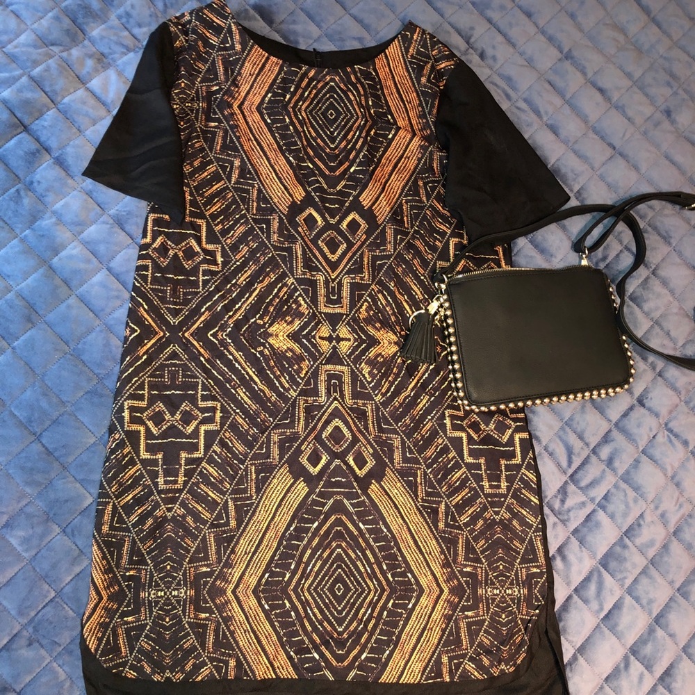 Gold and black Printed Dress